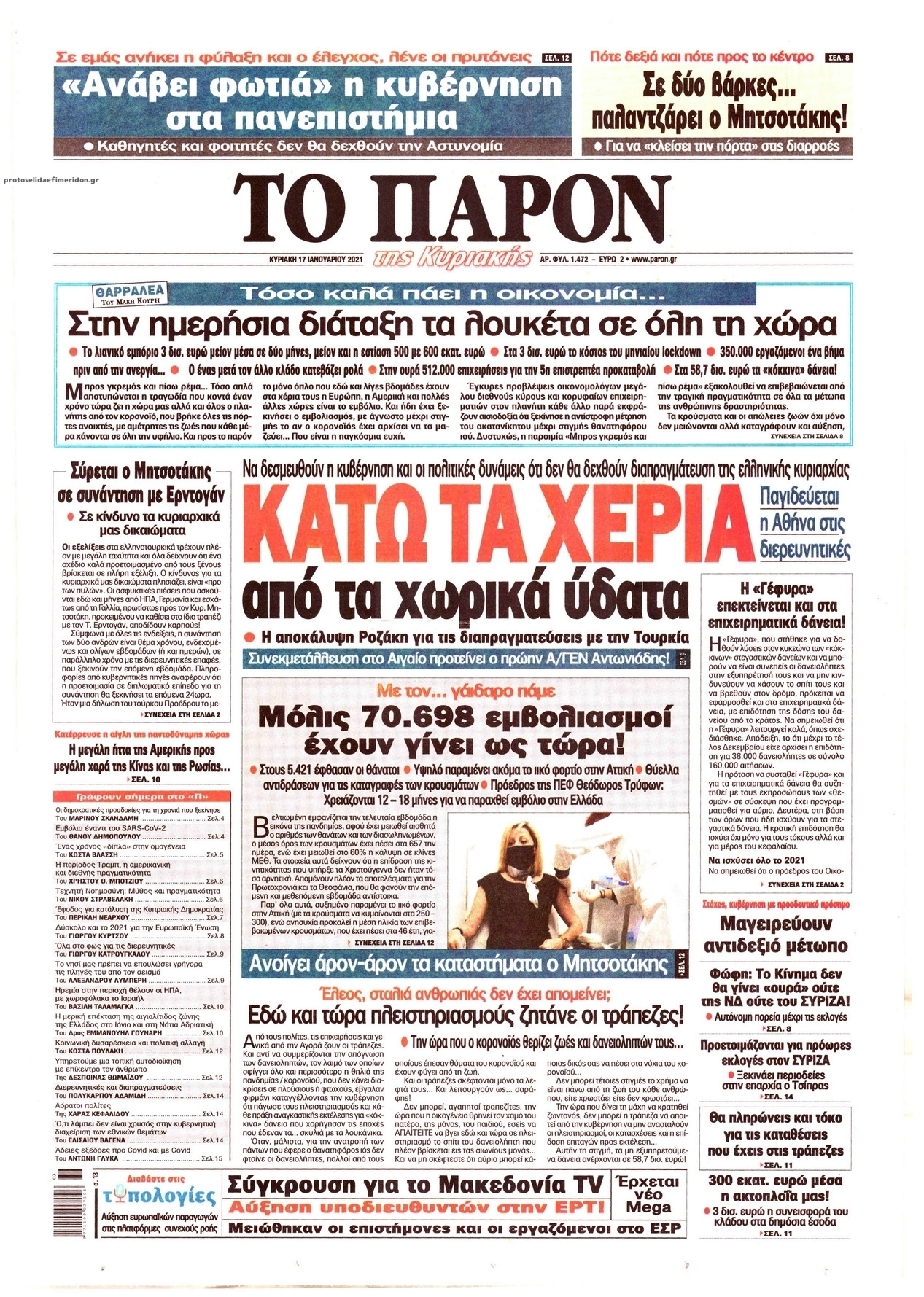 Πρωτοσέλιδο εφημερίδας Το Παρόν