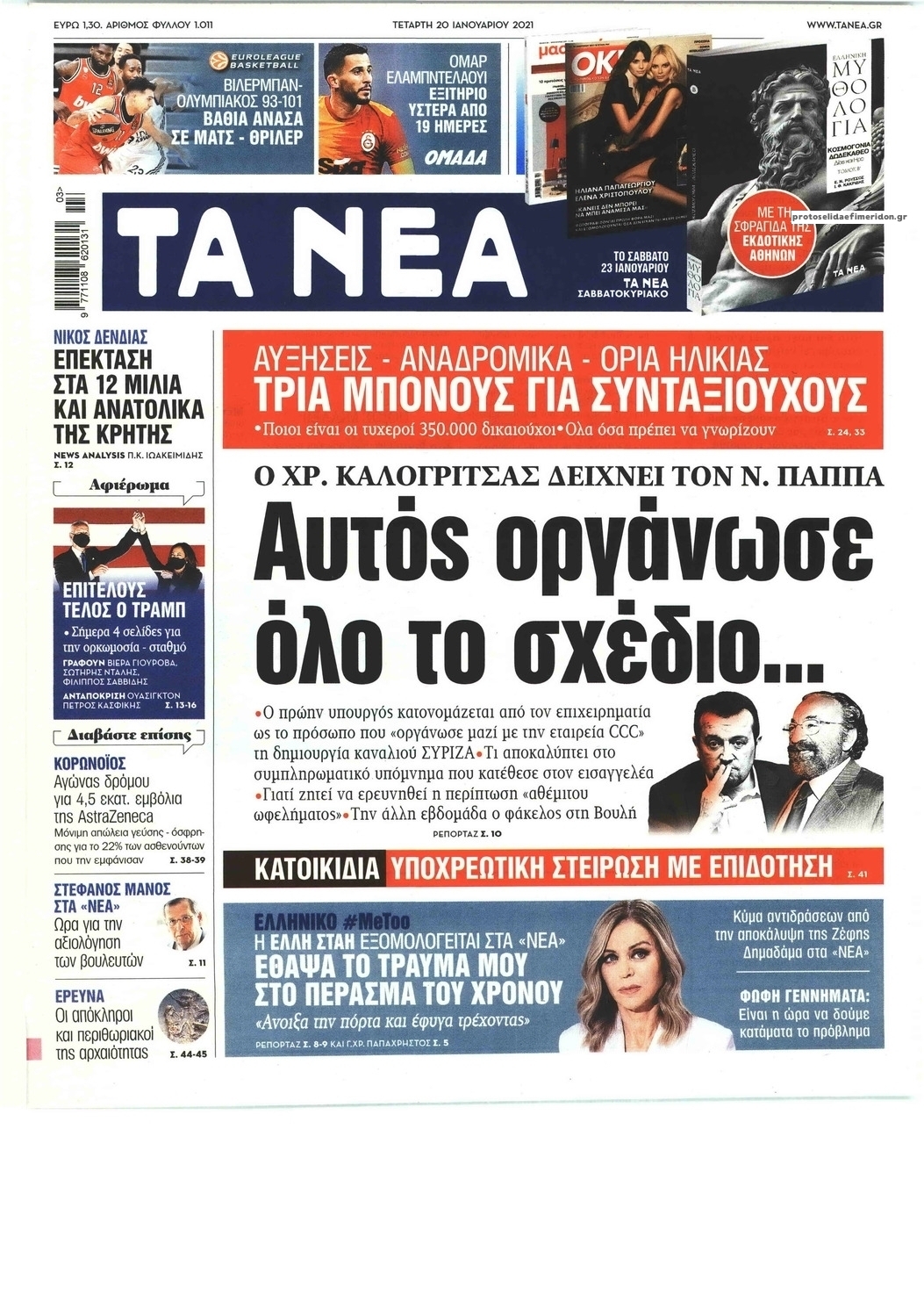 Πρωτοσέλιδο εφημερίδας Τα Νέα