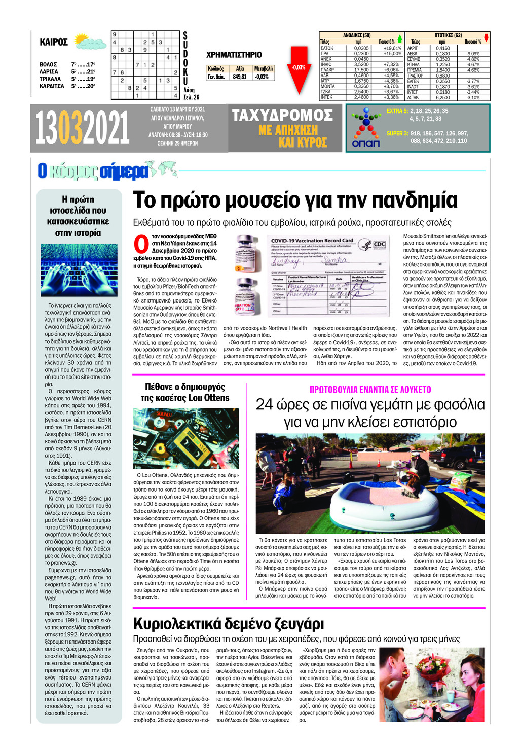 Οπισθόφυλλο εφημερίδας Ταχυδρόμος