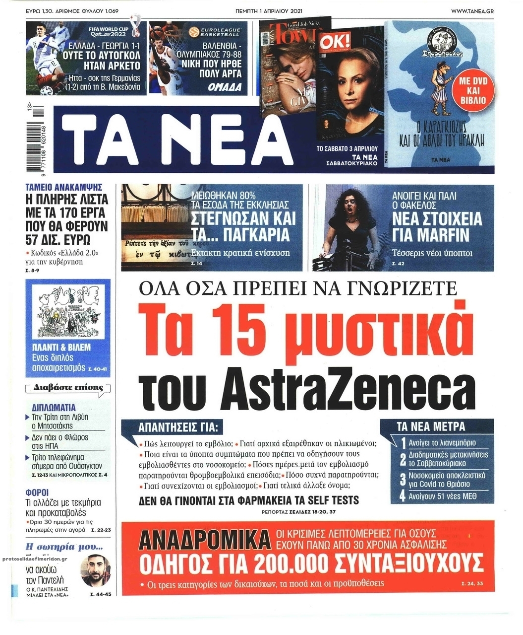 Πρωτοσέλιδο εφημερίδας Τα Νέα