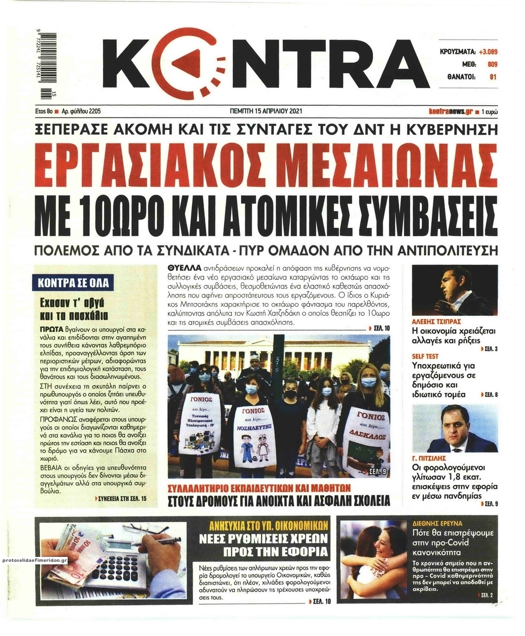 Πρωτοσέλιδο εφημερίδας Kontra News