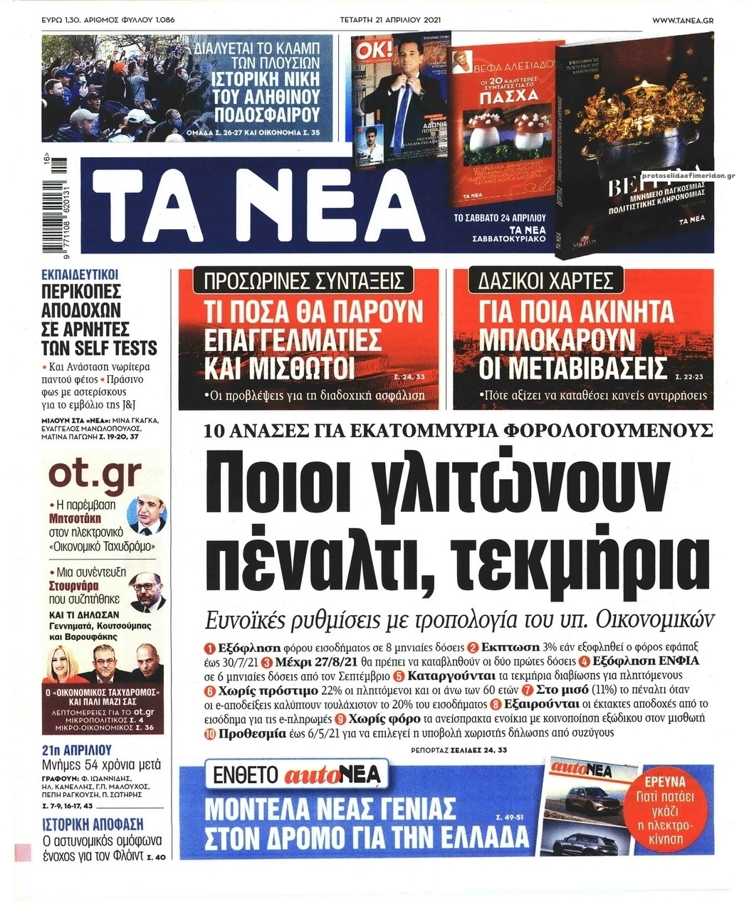 Πρωτοσέλιδο εφημερίδας Τα Νέα