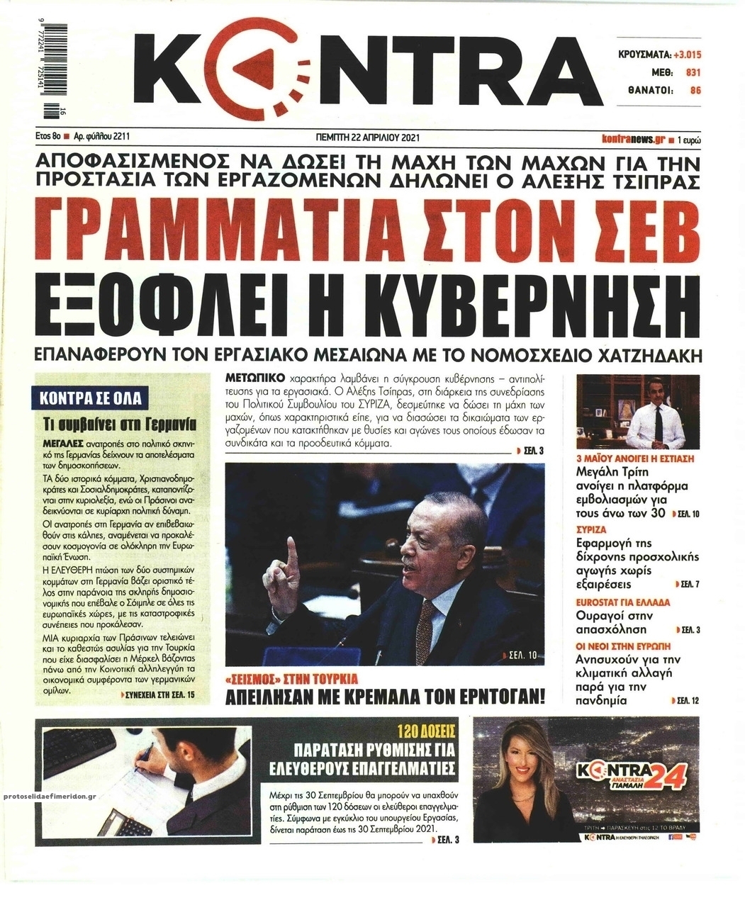 Πρωτοσέλιδο εφημερίδας Kontra News