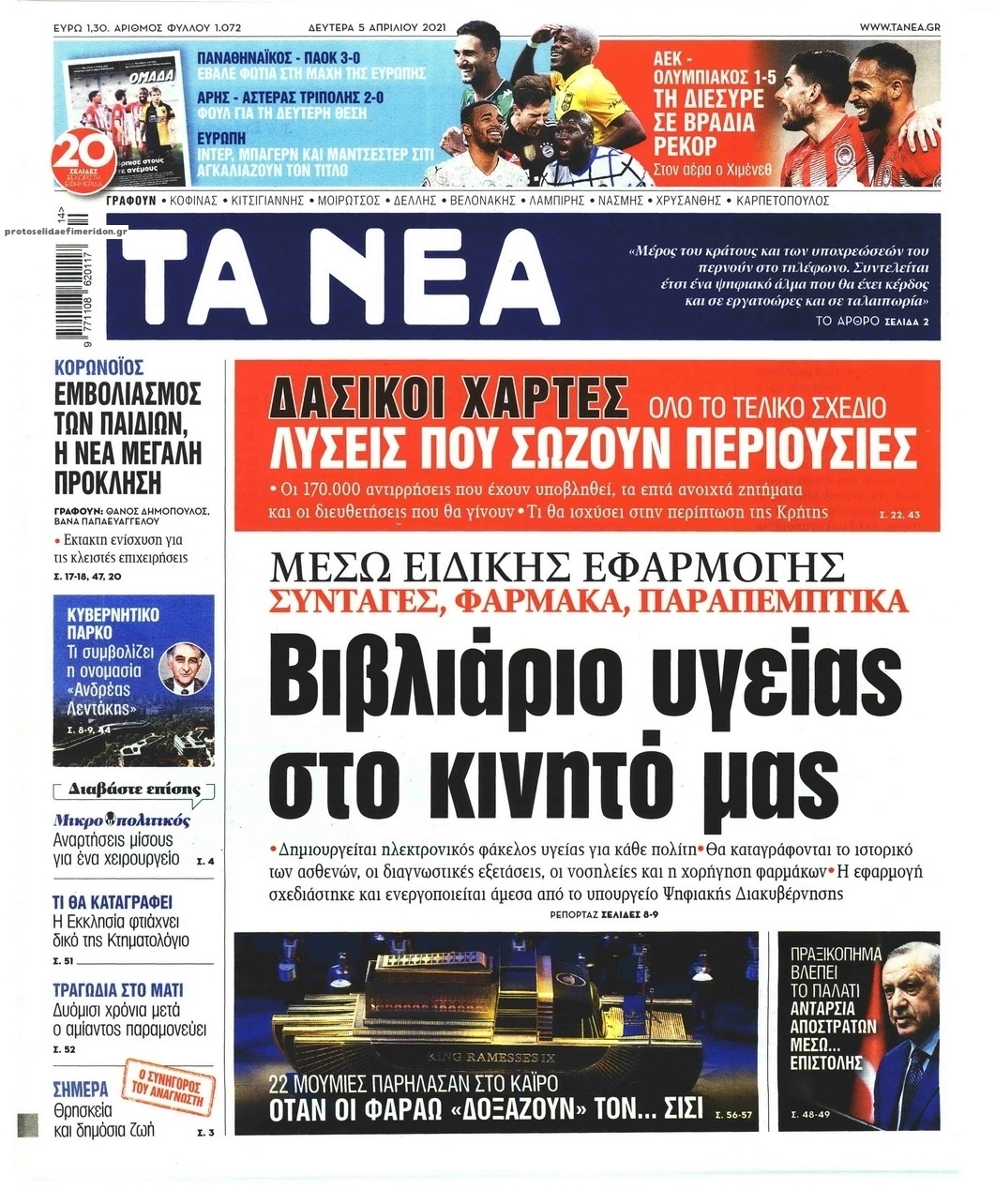 Πρωτοσέλιδο εφημερίδας Τα Νέα