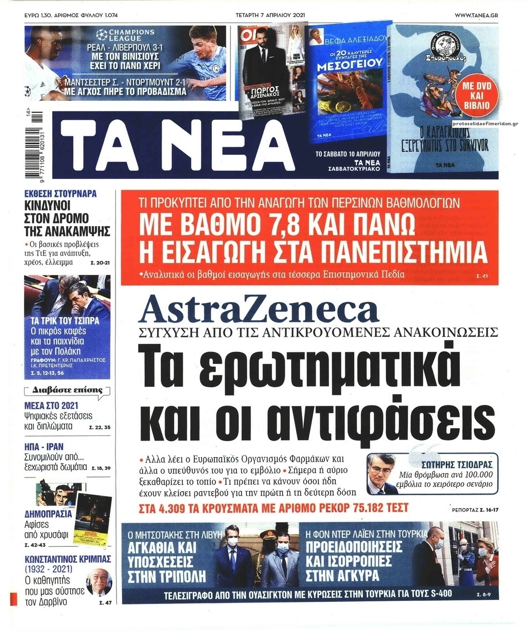 Πρωτοσέλιδο εφημερίδας Τα Νέα