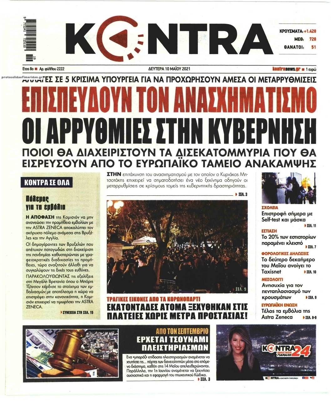 Πρωτοσέλιδο εφημερίδας Kontra News