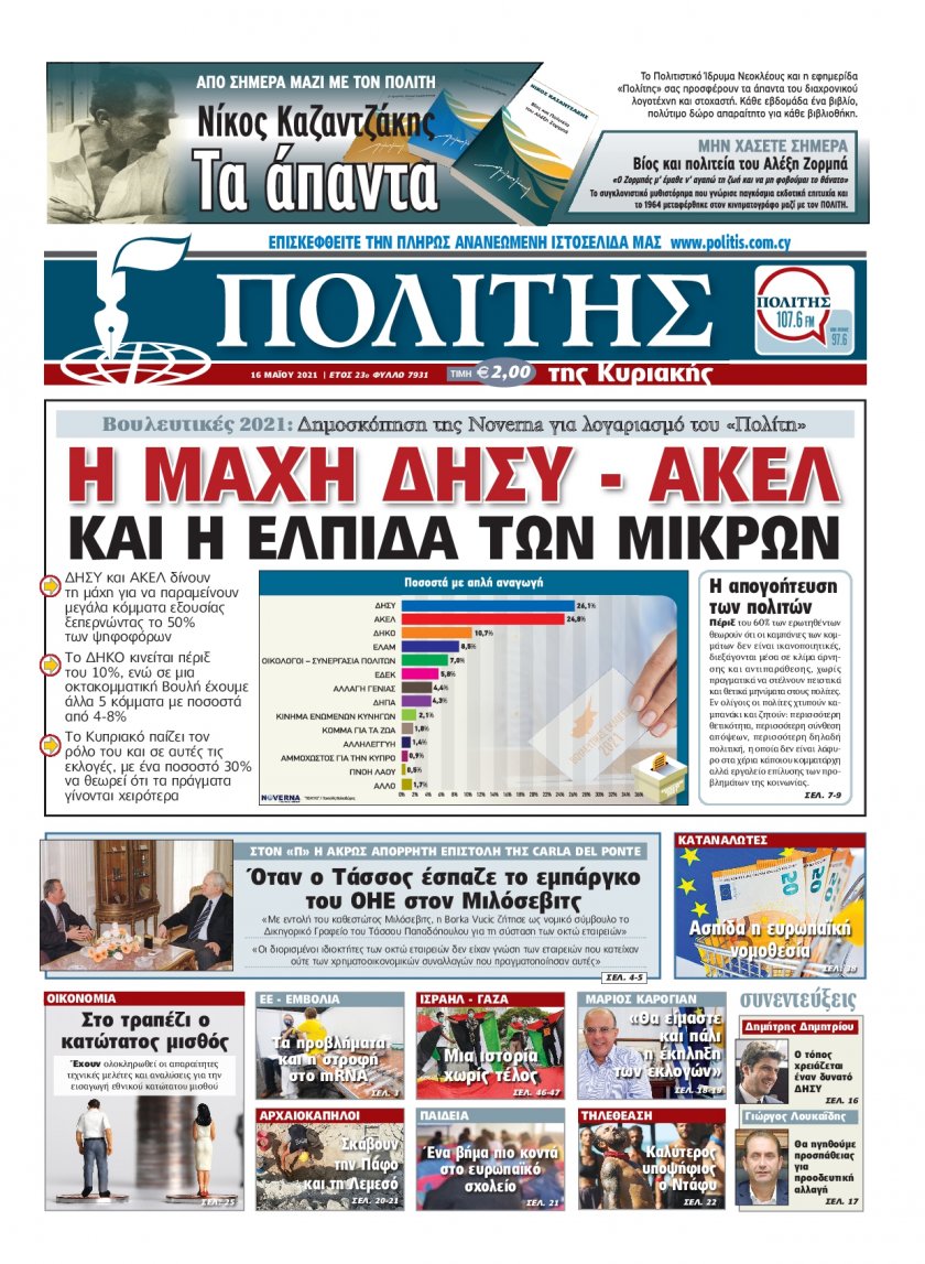 Πρωτοσέλιδο εφημερίδας Πολίτης Κύπρου