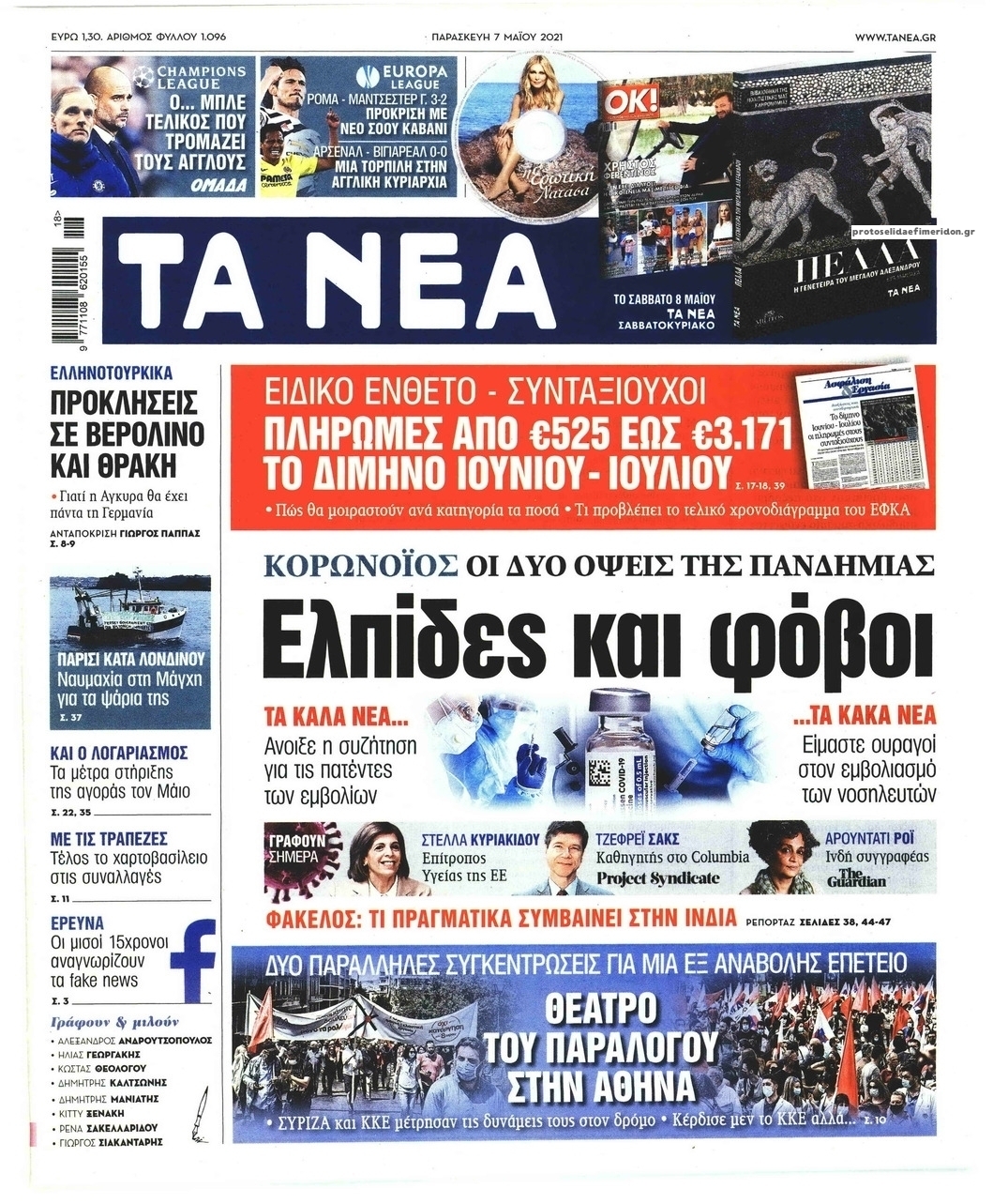 Πρωτοσέλιδο εφημερίδας Τα Νέα