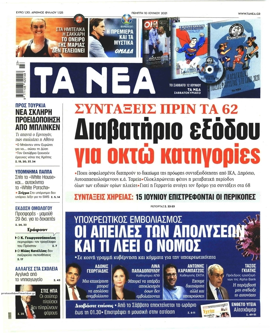 Πρωτοσέλιδο εφημερίδας Τα Νέα