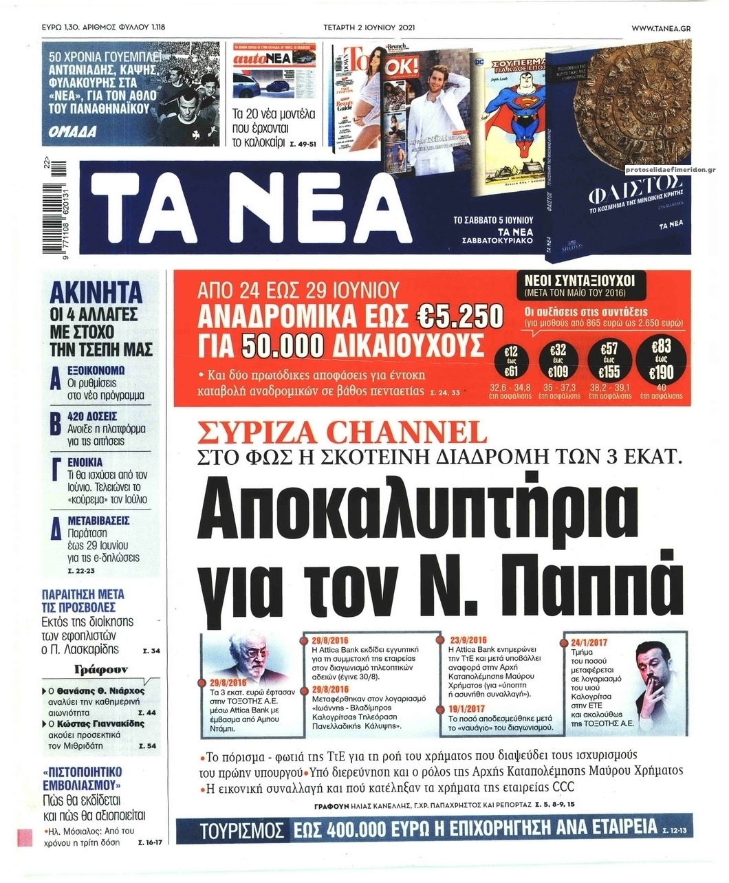 Πρωτοσέλιδο εφημερίδας Τα Νέα