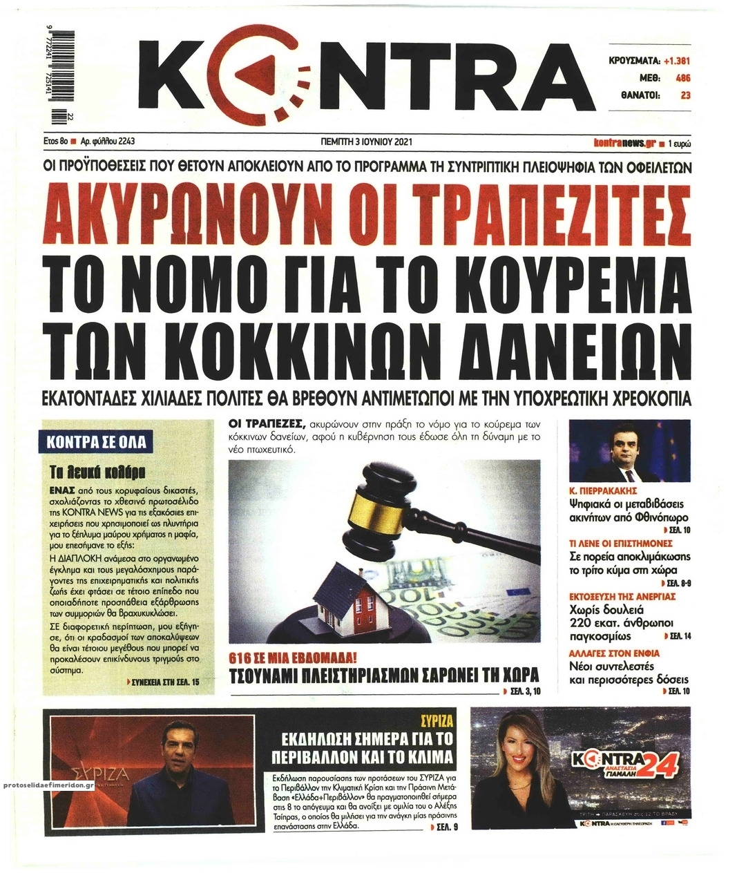 Πρωτοσέλιδο εφημερίδας Kontra News