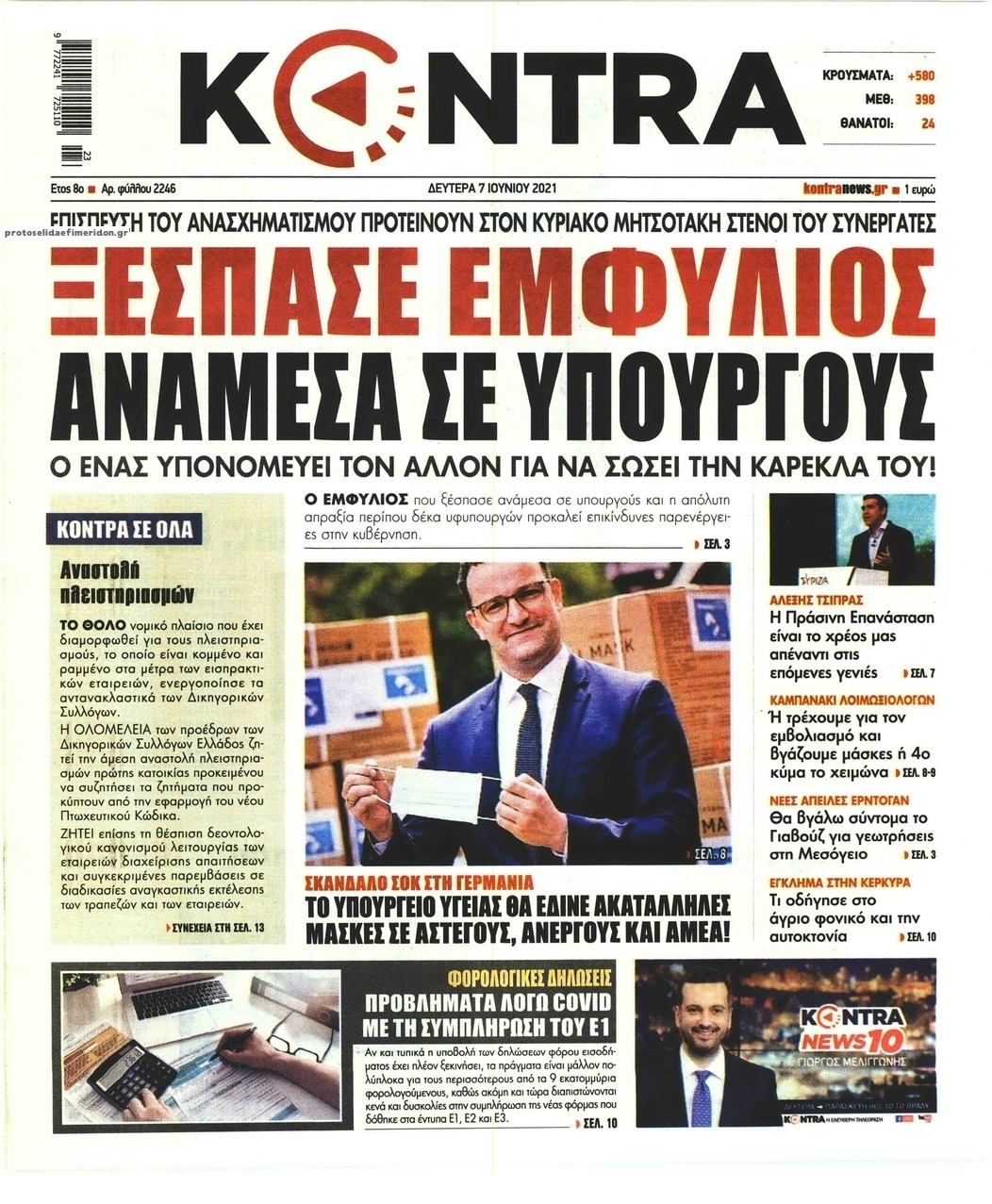 Πρωτοσέλιδο εφημερίδας Kontra News