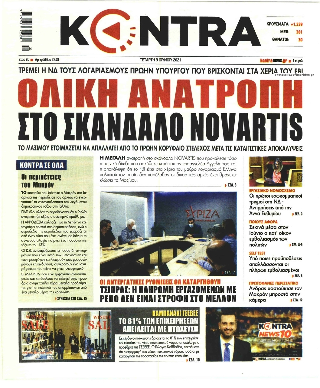 Πρωτοσέλιδο εφημερίδας Kontra News