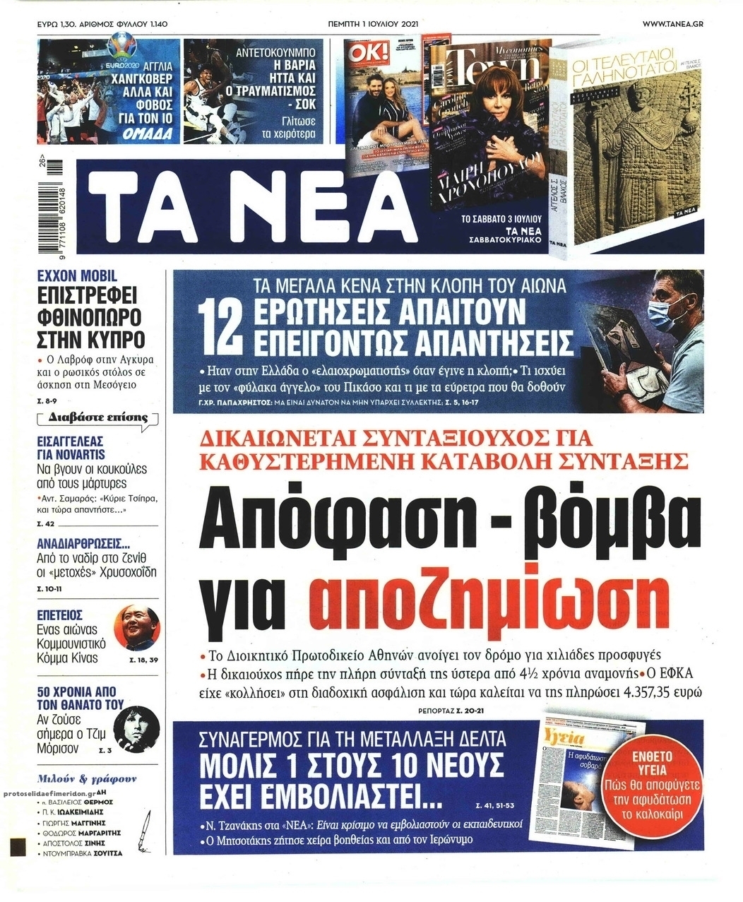 Πρωτοσέλιδο εφημερίδας Τα Νέα