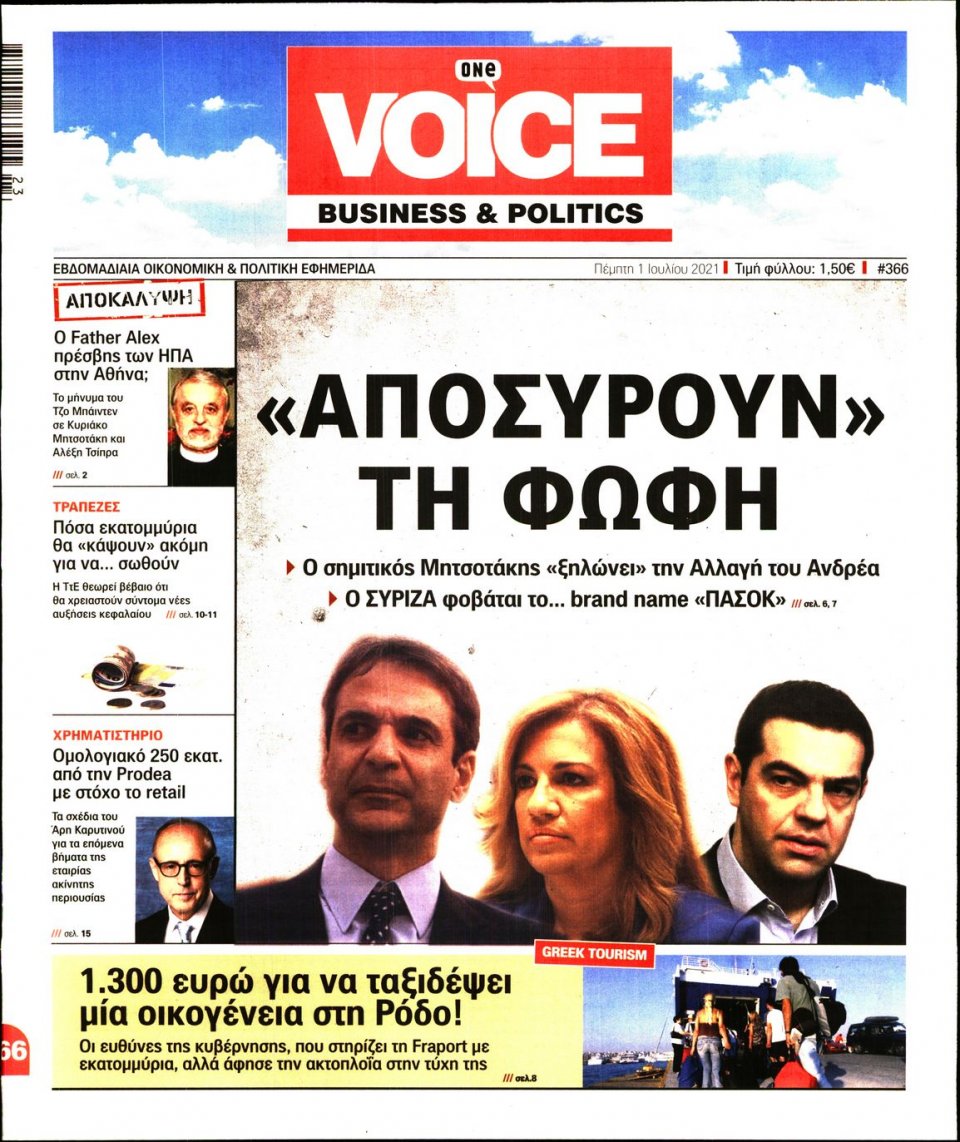 Πρωτοσέλιδο εφημερίδας Finance and Markets Voice