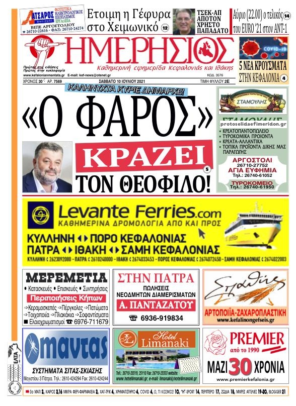 Πρωτοσέλιδο εφημερίδας Ημερήσιος