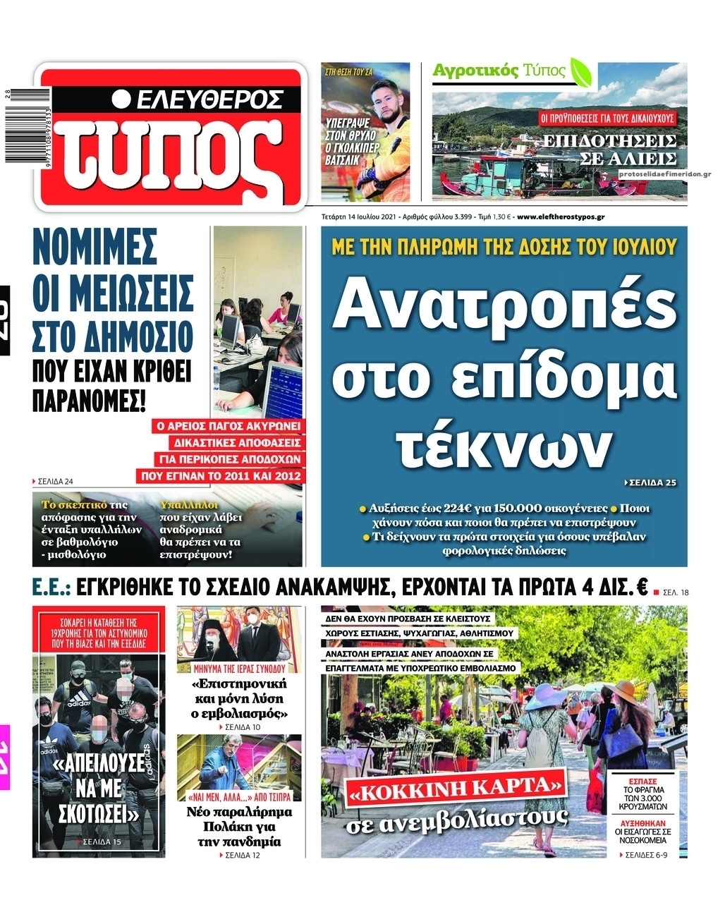 Πρωτοσέλιδο εφημερίδας Ελεύθερος Τύπος