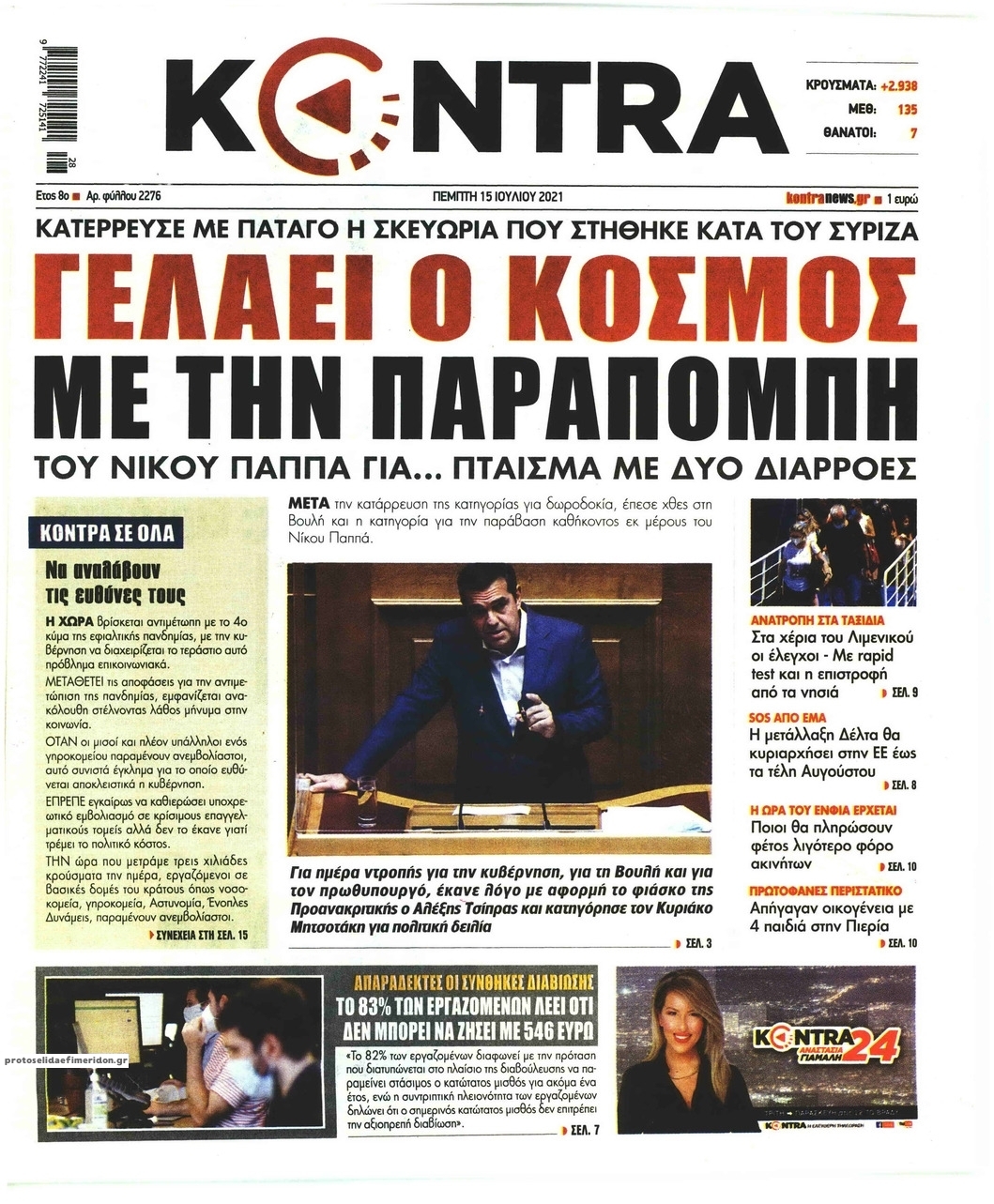 Πρωτοσέλιδο εφημερίδας Kontra News