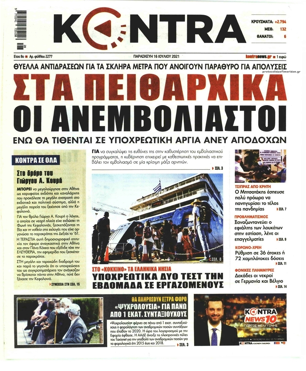 Πρωτοσέλιδο εφημερίδας Kontra News