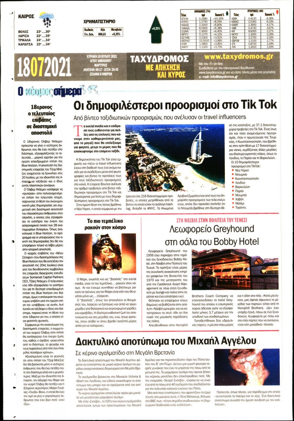 Οπισθόφυλλο εφημερίδας Ταχυδρόμος