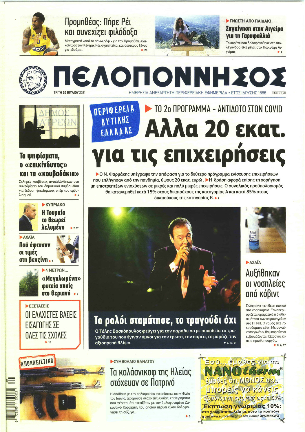 Πρωτοσέλιδο εφημερίδας Πελοπόννησος