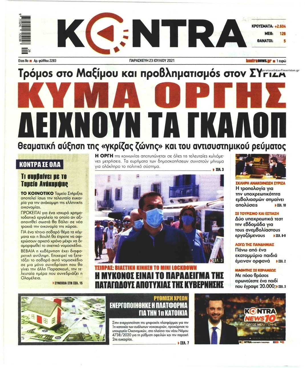 Πρωτοσέλιδο εφημερίδας Kontra News