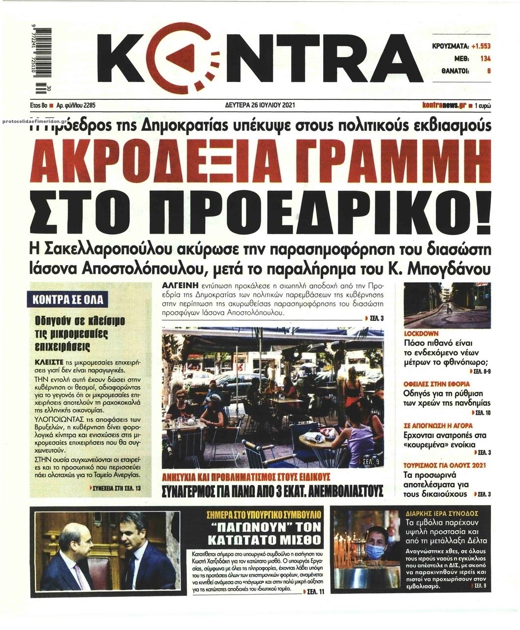 Πρωτοσέλιδο εφημερίδας Kontra News