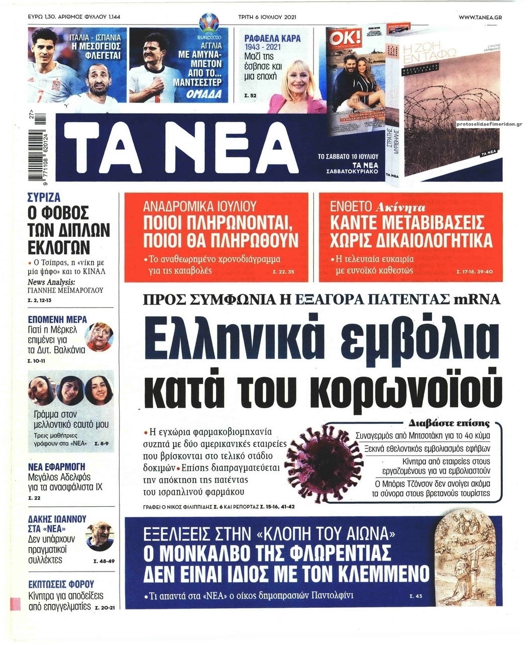 Πρωτοσέλιδο εφημερίδας Τα Νέα