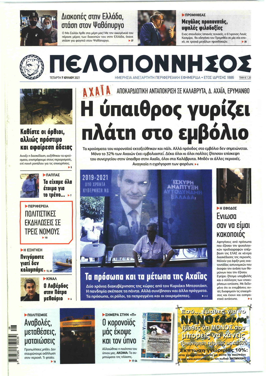 Πρωτοσέλιδο εφημερίδας Πελοπόννησος