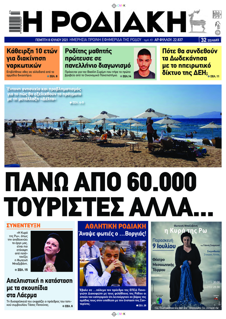 Πρωτοσέλιδο εφημερίδας Ροδιακή