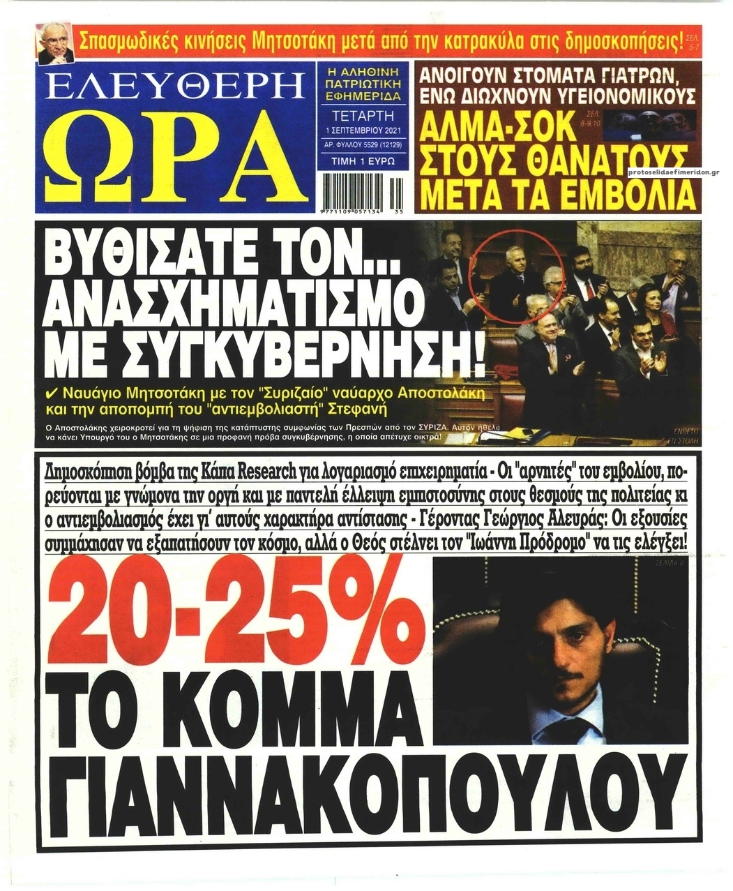 Πρωτοσέλιδο εφημερίδας Ελεύθερη Ώρα