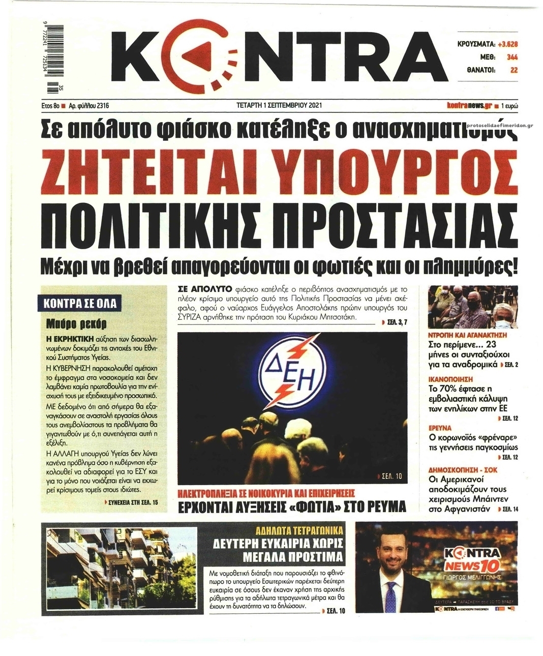 Πρωτοσέλιδο εφημερίδας Kontra News