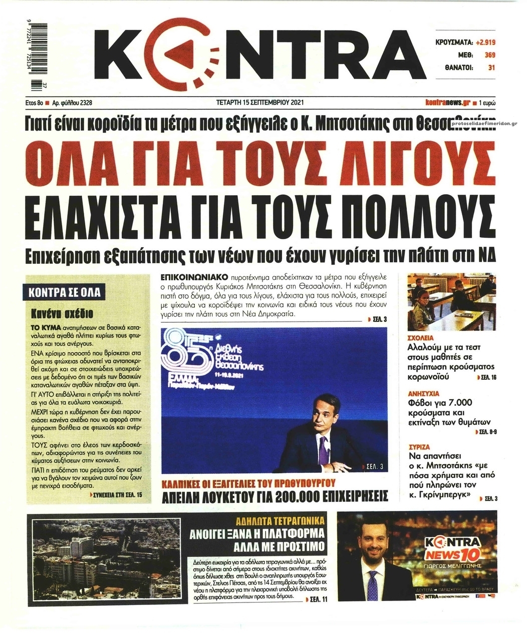 Πρωτοσέλιδο εφημερίδας Kontra News