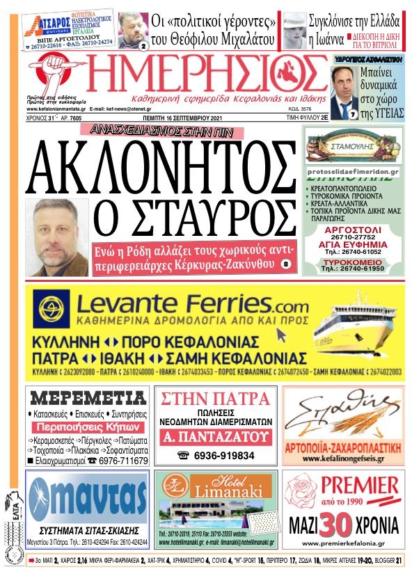 Πρωτοσέλιδο εφημερίδας Ημερήσιος