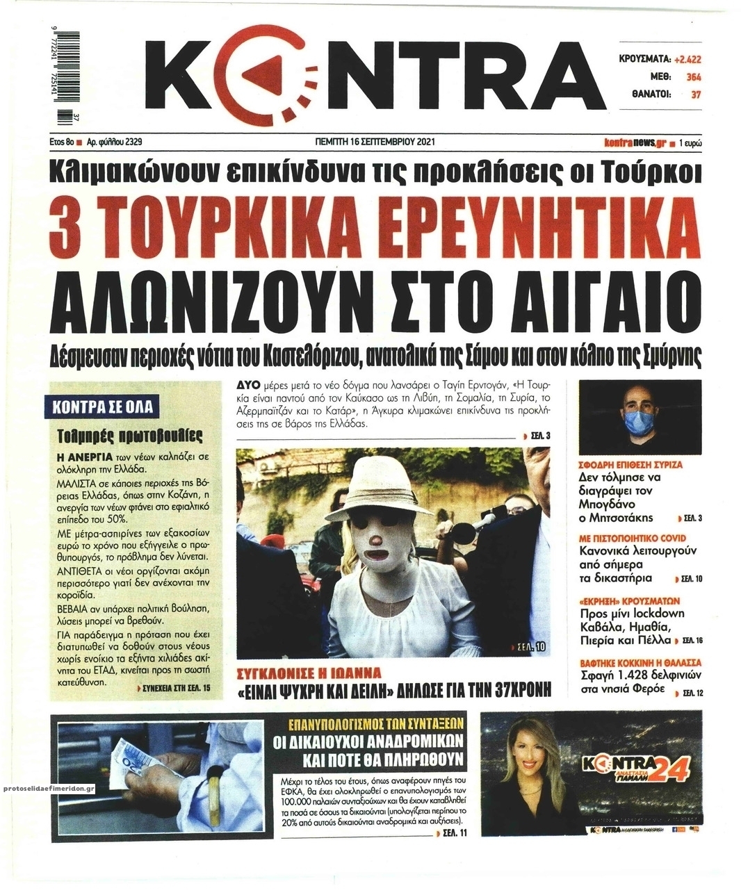 Πρωτοσέλιδο εφημερίδας Kontra News