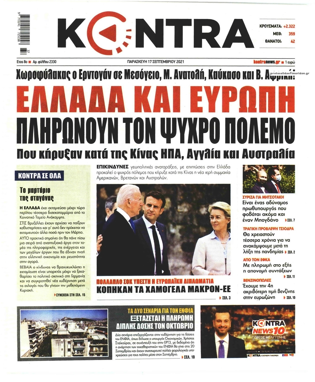 Πρωτοσέλιδο εφημερίδας Kontra News