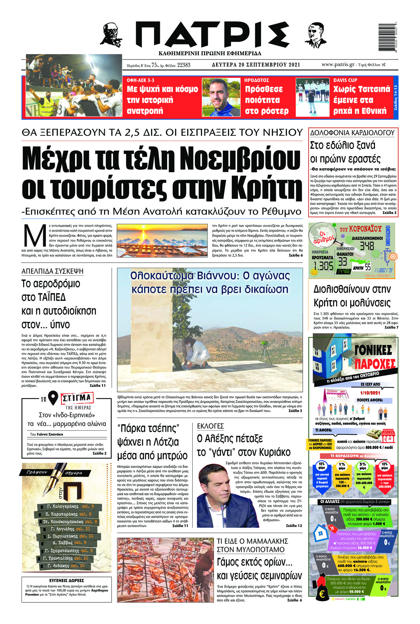 Πρωτοσέλιδο εφημερίδας Πατρίς