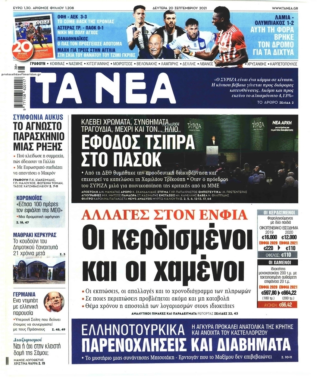 Πρωτοσέλιδο εφημερίδας Τα Νέα