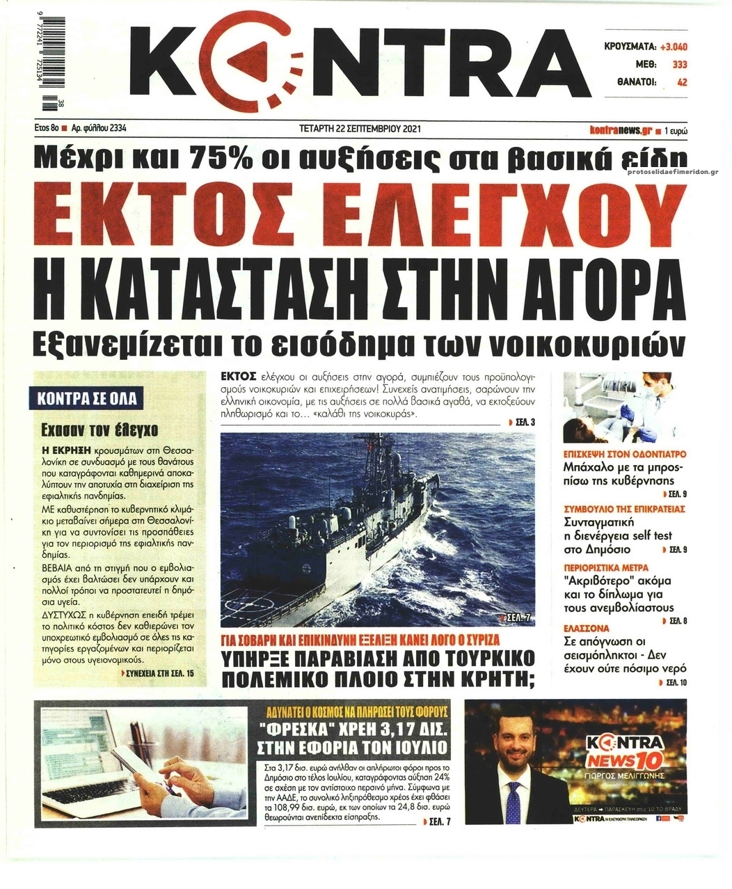 Πρωτοσέλιδο εφημερίδας Kontra News