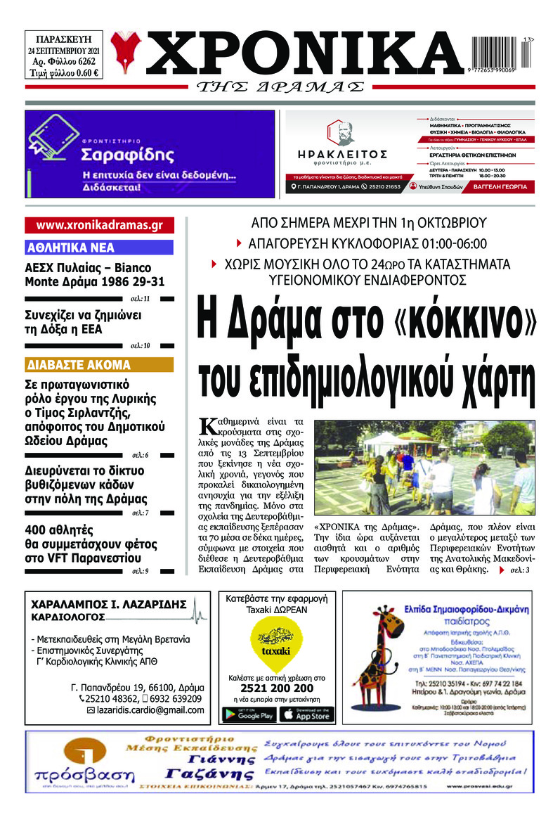 Πρωτοσέλιδο εφημερίδας Χρονικά Δράμας