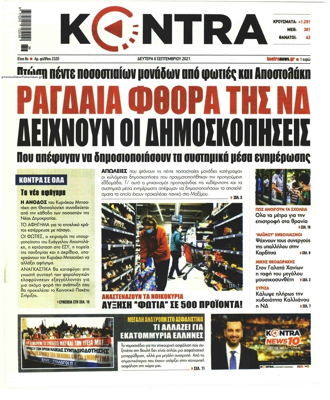 Πρωτοσέλιδο εφημερίδας Kontra News