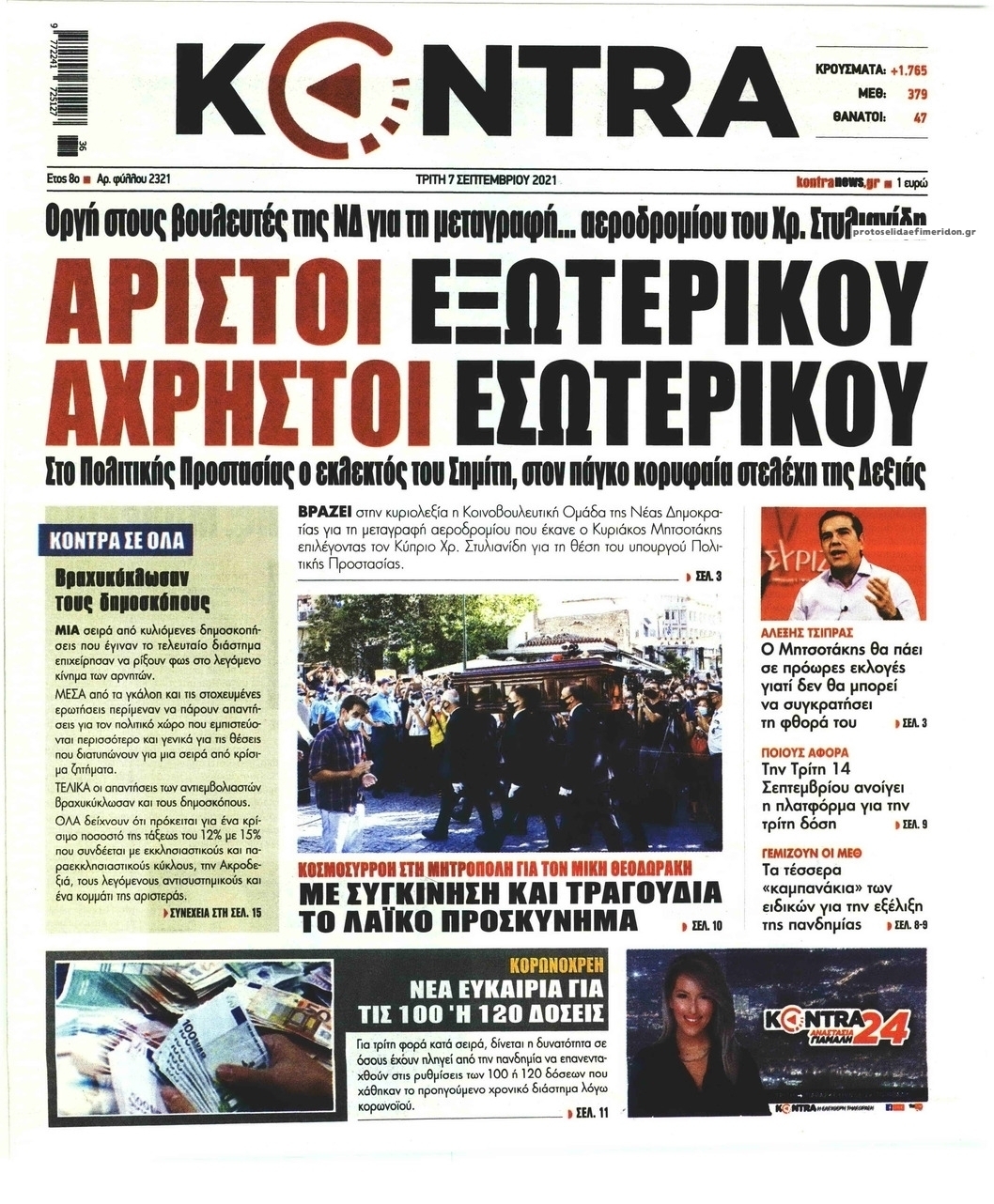 Πρωτοσέλιδο εφημερίδας Kontra News