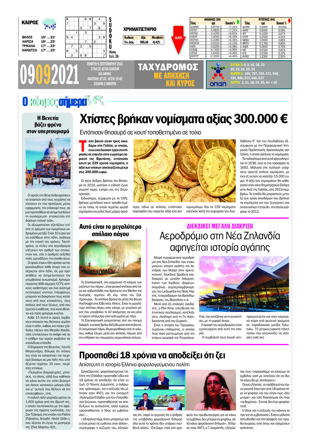 Οπισθόφυλλο εφημερίδας Ταχυδρόμος