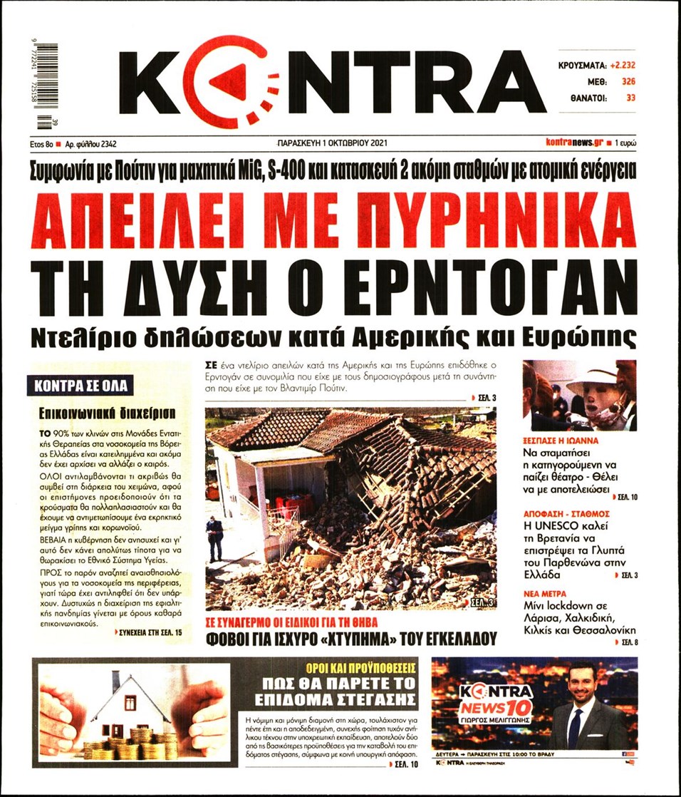 Πρωτοσέλιδο εφημερίδας Kontra News