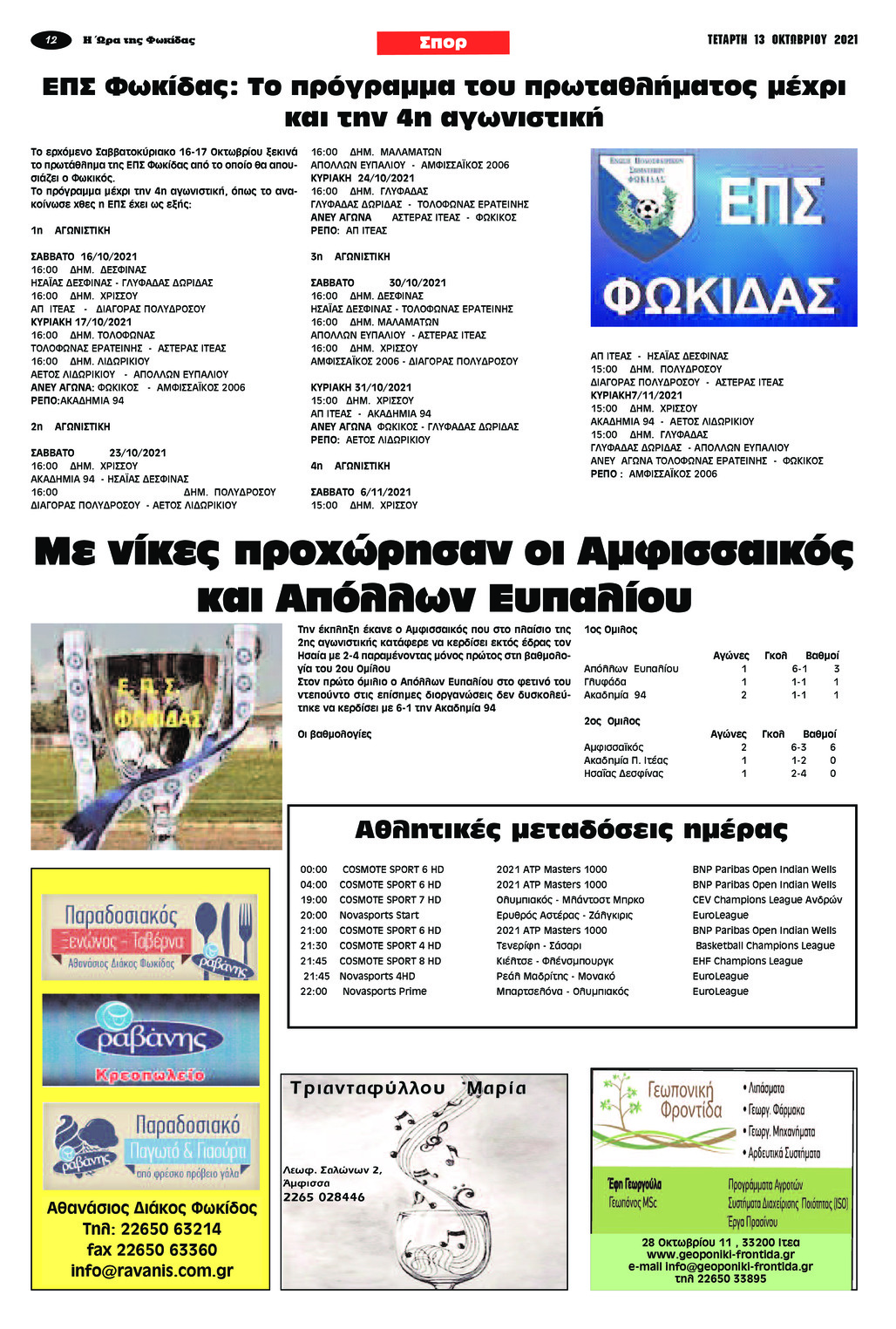 Οπισθόφυλλο εφημερίδας Η Ώρα της Φωκίδας