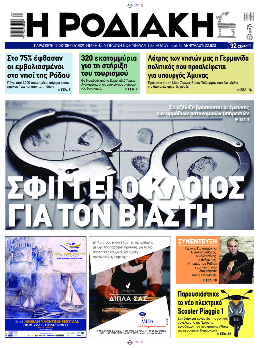 Πρωτοσέλιδο εφημερίδας Ροδιακή