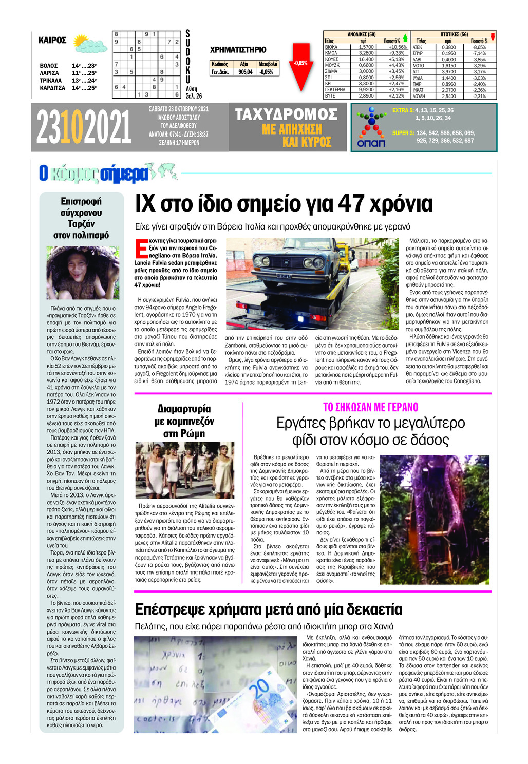 Οπισθόφυλλο εφημερίδας Ταχυδρόμος