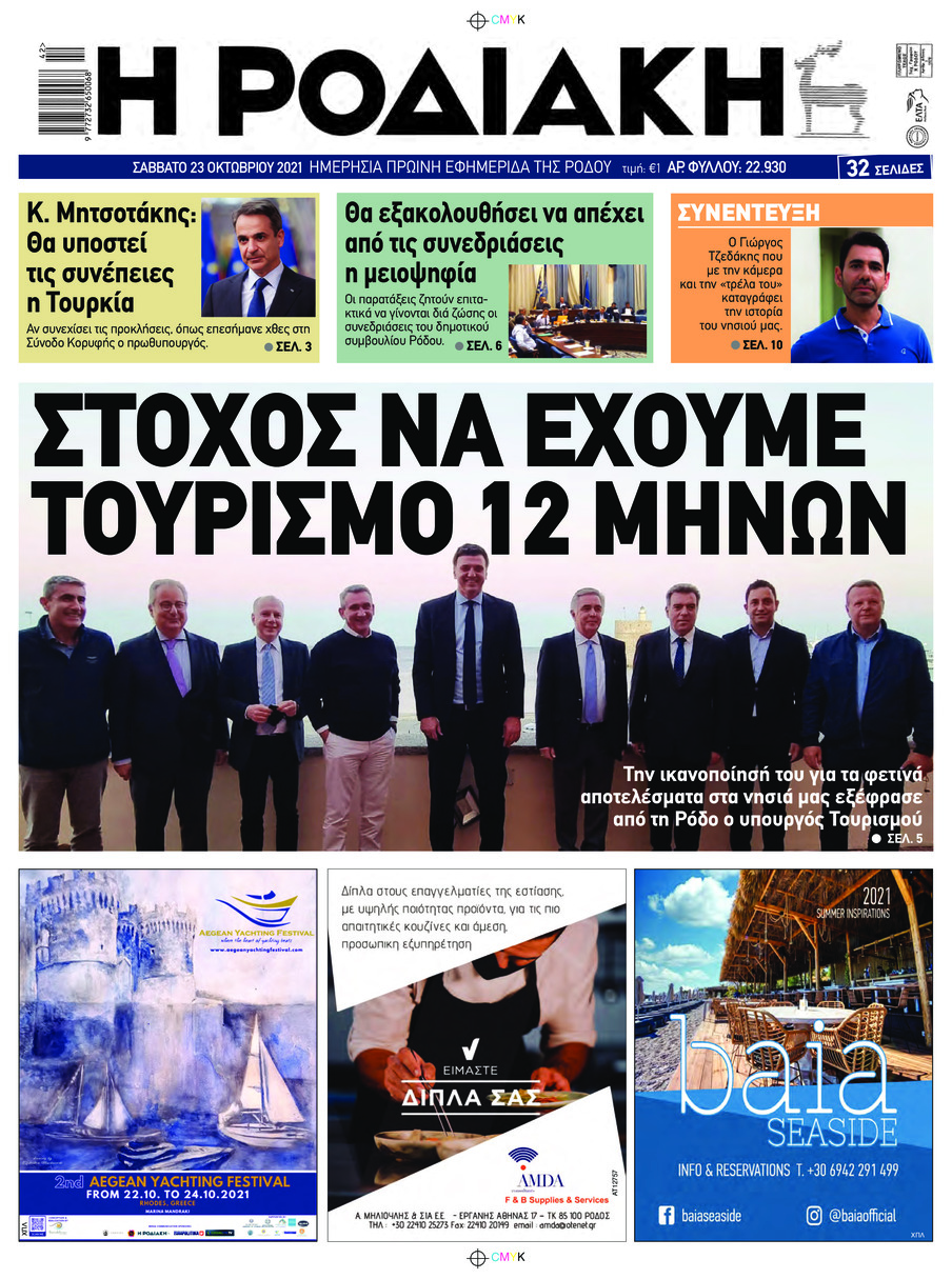 Πρωτοσέλιδο εφημερίδας Ροδιακή