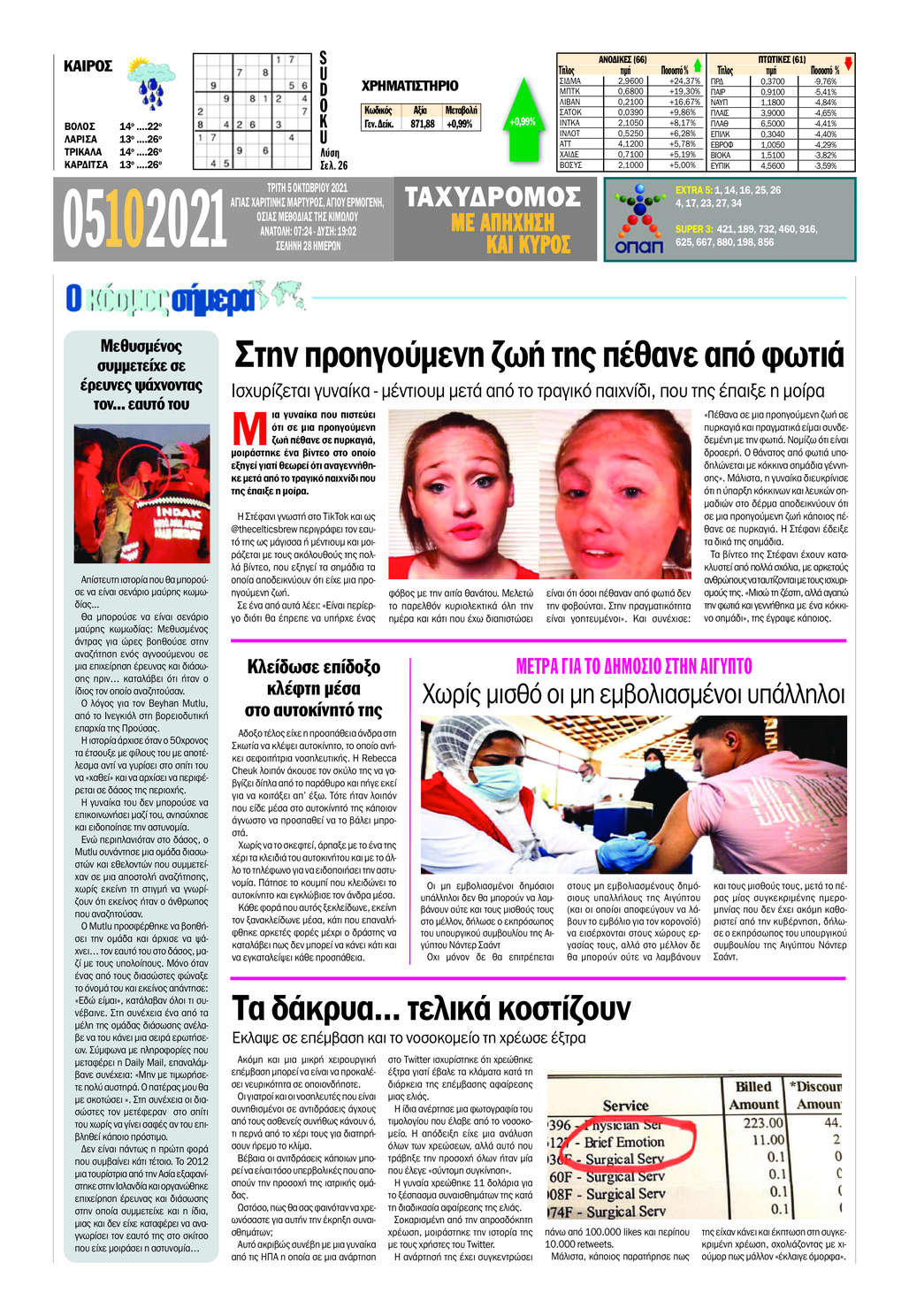 Οπισθόφυλλο εφημερίδας Ταχυδρόμος
