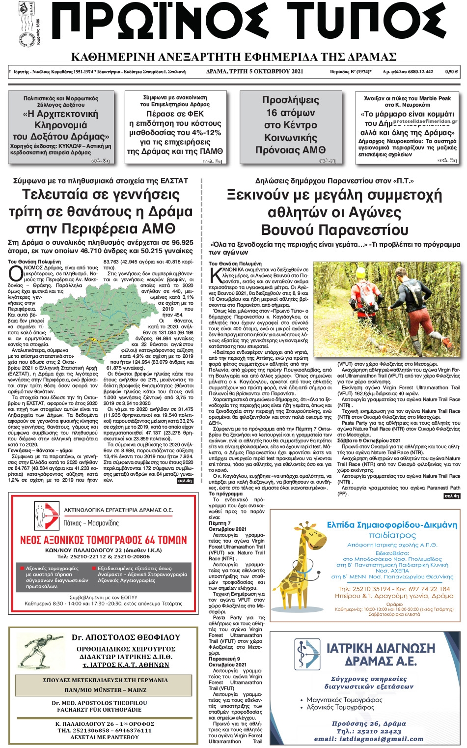 Πρωτοσέλιδο εφημερίδας Πρωινός Τύπος Δρ.